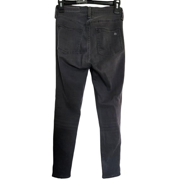 Rag & Bone Black Ash Washed Out High Rise Ankle Skinny Denim Jeans Slit Hem 26 - Picture 5 of 17